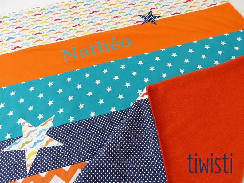 stars and mustache Colorful personalized with the name of child blanket out of fleece