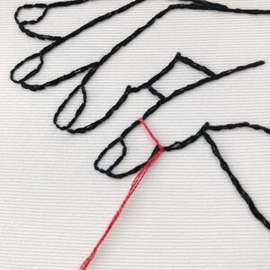 embroidery hoop art. embroidered. hand embroidery. modern embroidery. long distance relationship. long distance. red string of fate. image 5