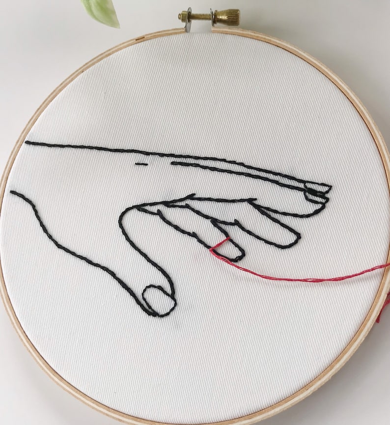embroidery hoop art. embroidered. hand embroidery. modern embroidery. long distance relationship. long distance. red string of fate. image 6
