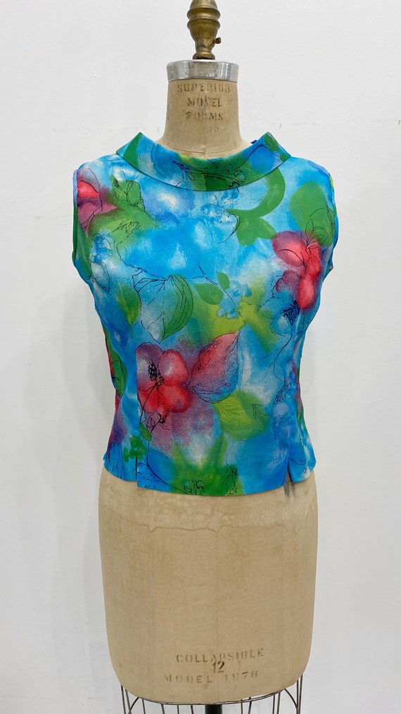 Bold colourful artistic floral 1960's sleeveless … - image 2