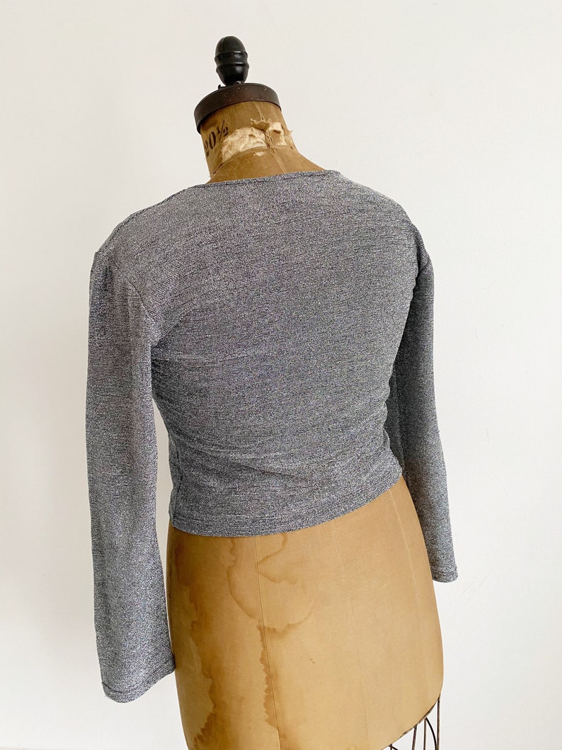 Sparkly silver scoop neck stretch top Size XL.