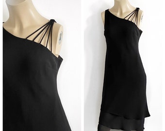 Chiffon bias black dress with asymmetrical straps. Size XS.