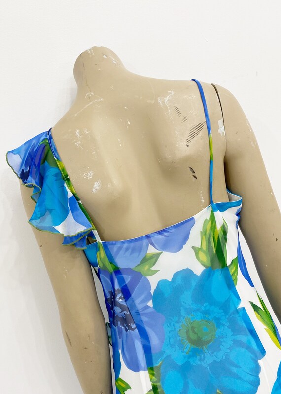 Y2K sheer blue floral asymmetrical ruffle dress. … - image 9