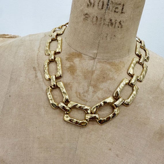 Chic gold rectangular chain link necklace and ear… - image 5