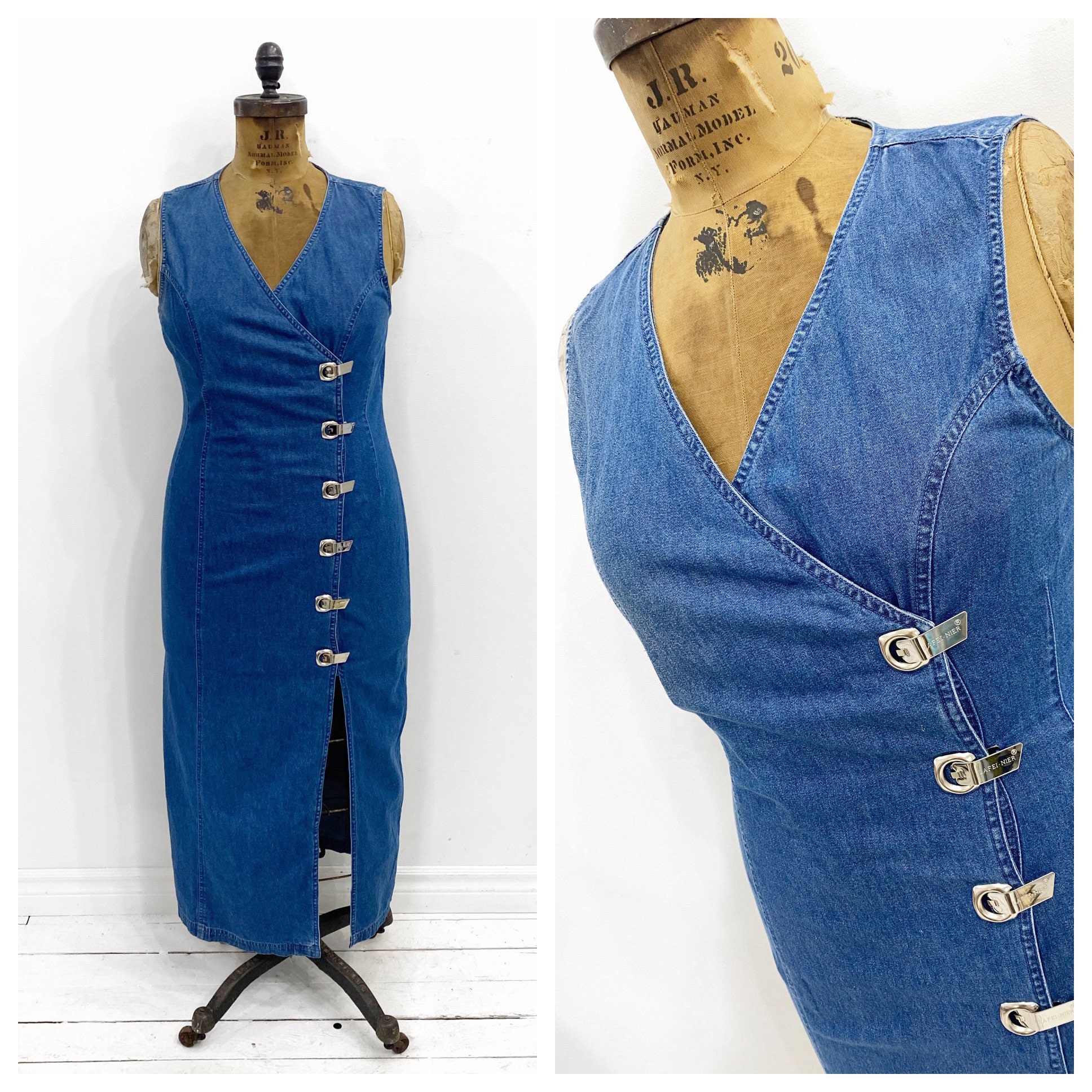 lafei nier denim dress Denim 'lafei-nier' Midi Dress With Metal Clasp Closures. Size XL/1XL
