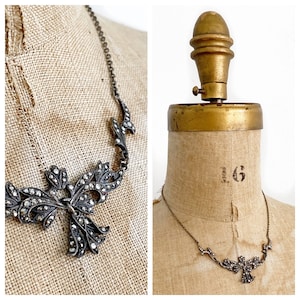 Antique Art Nouveau silver and marcasite ornate necklace.