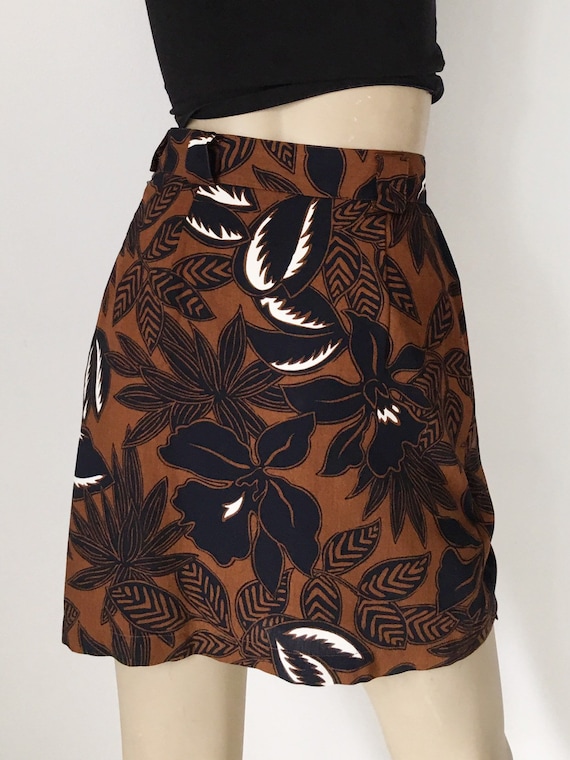 Navy and Brown Floral Jones New York Mini Skirt With Swag. Size XS S. Etsy