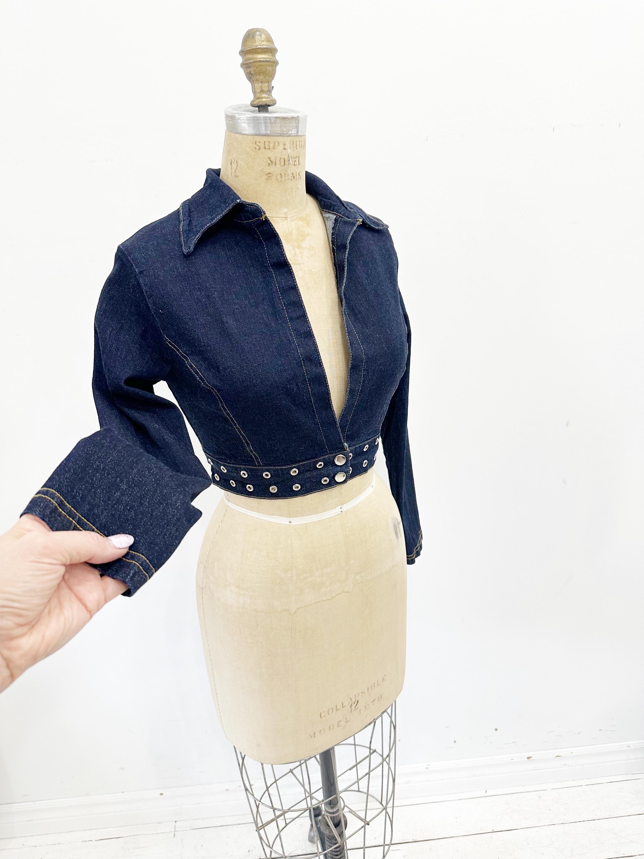Y2K Deep V Studded Dark Denim Stretch Crop Jacket. Size S/M. - Etsy