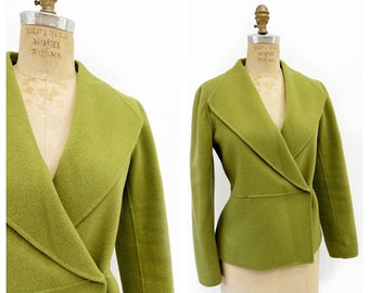 Veste/blazer léger en laine douce vert mousse. Taille M.