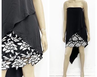 BCBG Max Azria black chiffon and lace layered strapless party dress. Size S.