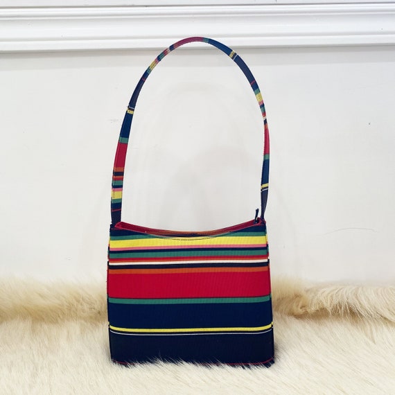 Multi Colored Striped Fabric Shoulder Bag Purse | eBay