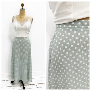 Sweet sage polka dot rayon midi skirt. Size S.