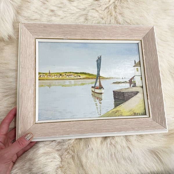 Signed original framed waterfront oil painting from 1968.
