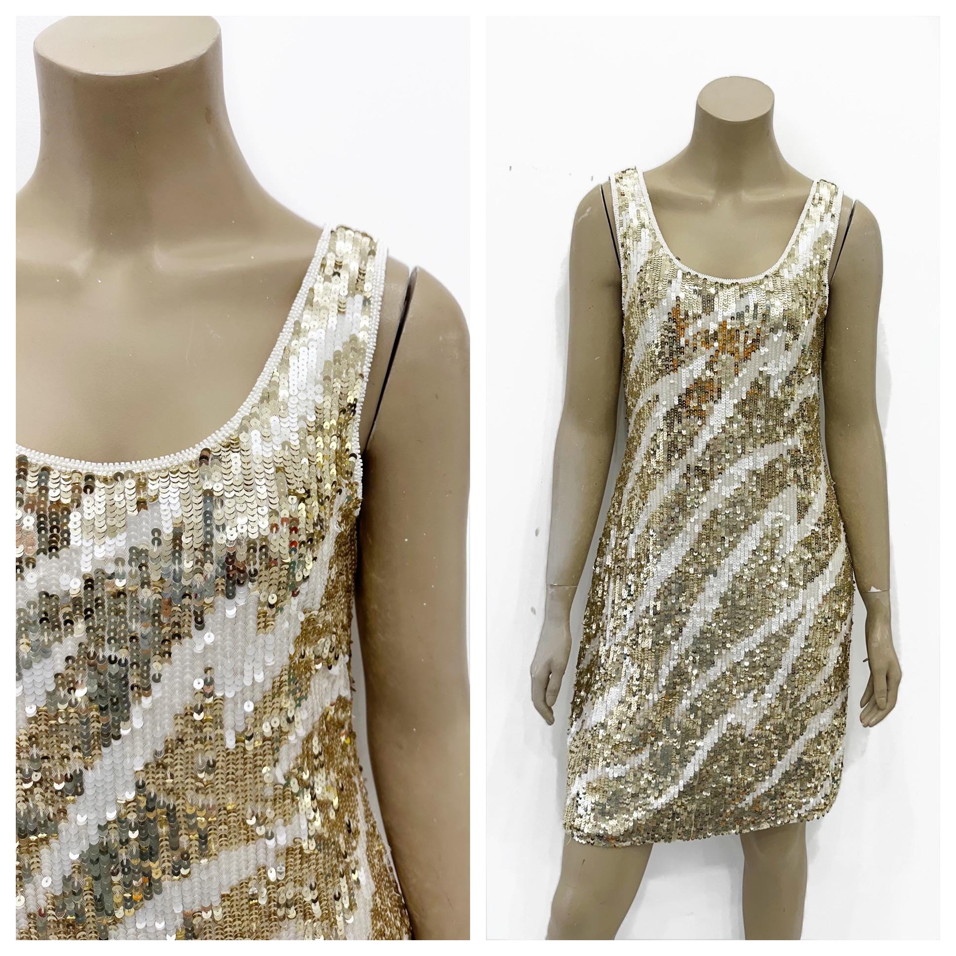 Gold and Ivory Sequin Tank Short Dress. Size S. - Etsy