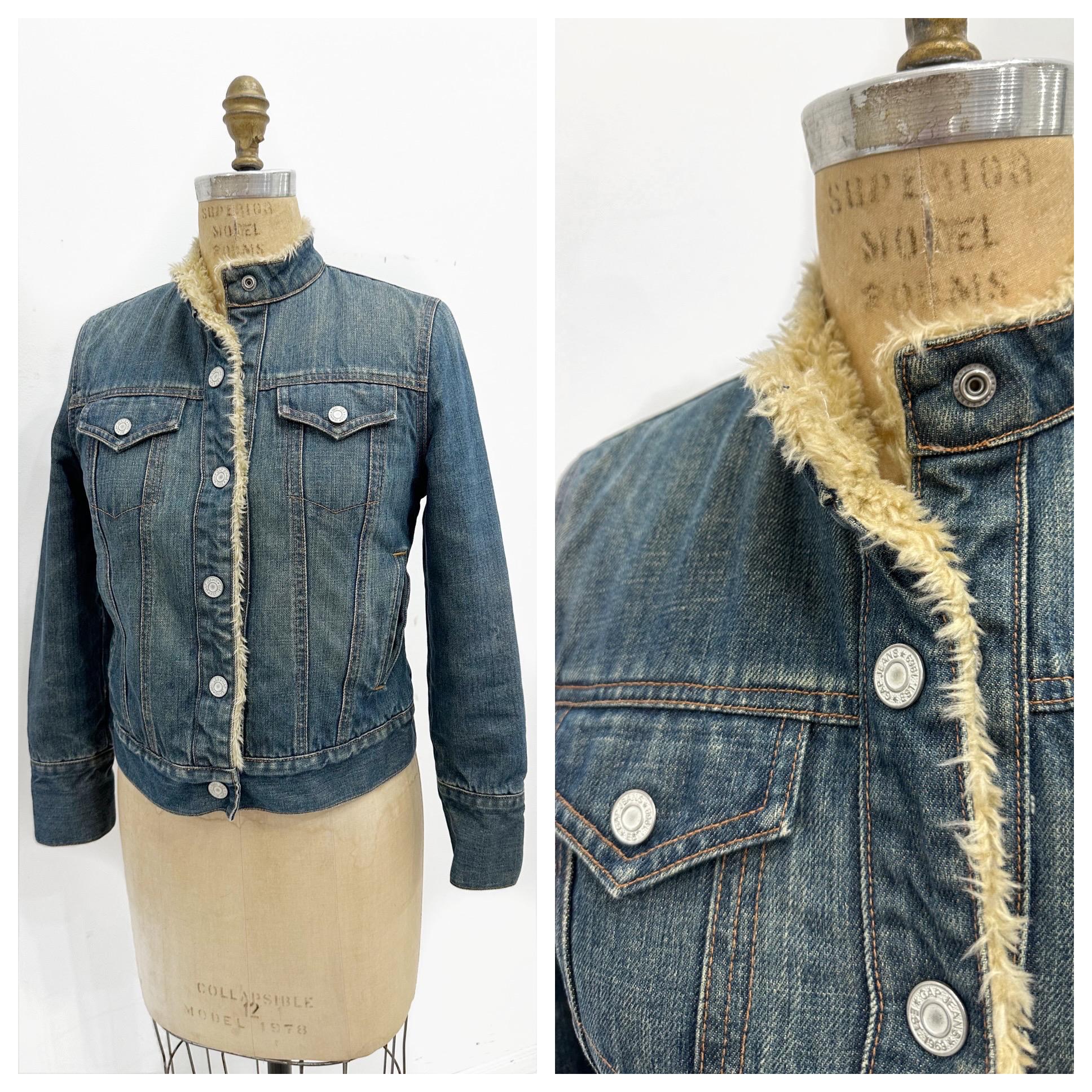 Y2K GAP Shearling Lined Snap Button Denim Jacket. Size XS S. Etsy Canada