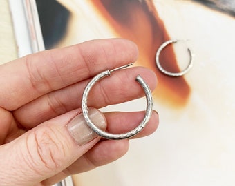 Chic etched made in Italy sterling silver hoops.
