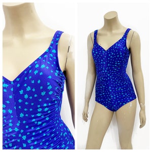 Adorable ruched blue Maxine of Hollywood one piece bathing suit. Made in USA. Size XS/S.