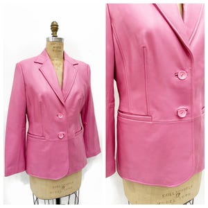 Veste blazer en cuir souple rose bonbon de l'an 2000. Taille M.