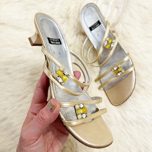 Stuart Weitzman gem embellished strappy kitten heel sandals. Size 6.