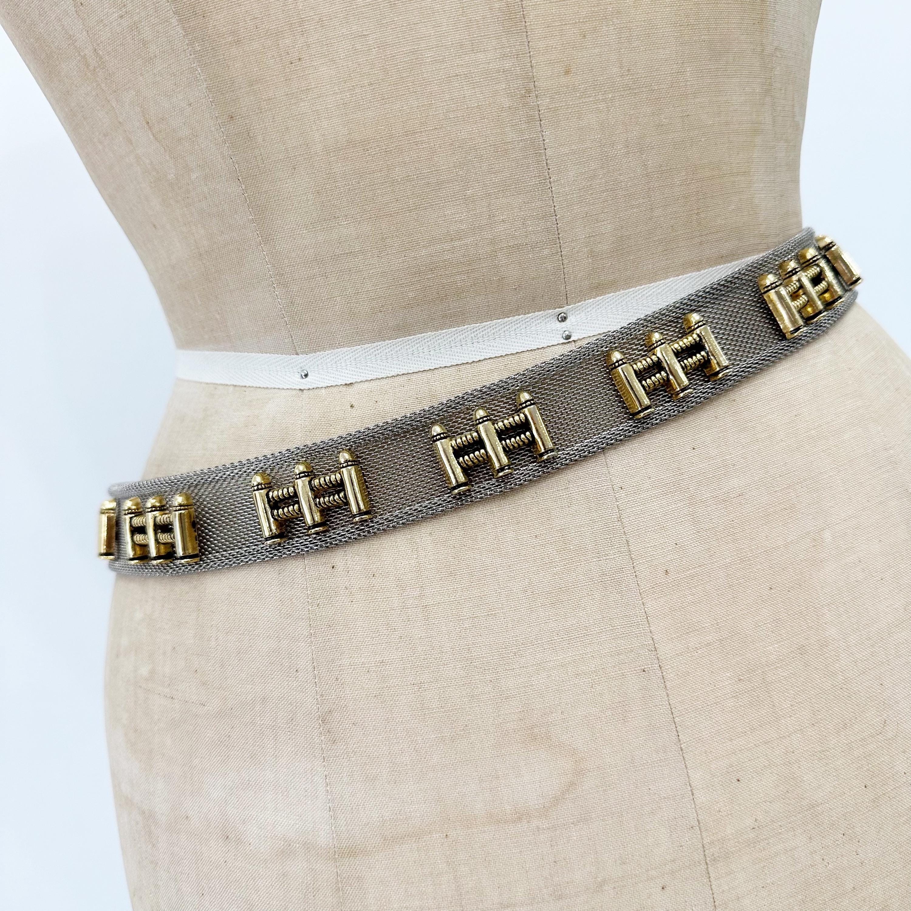 Vintage 90s Bullet Casing Belt Gold Metal Mesh Western Statement Waist Belt‎ 34\