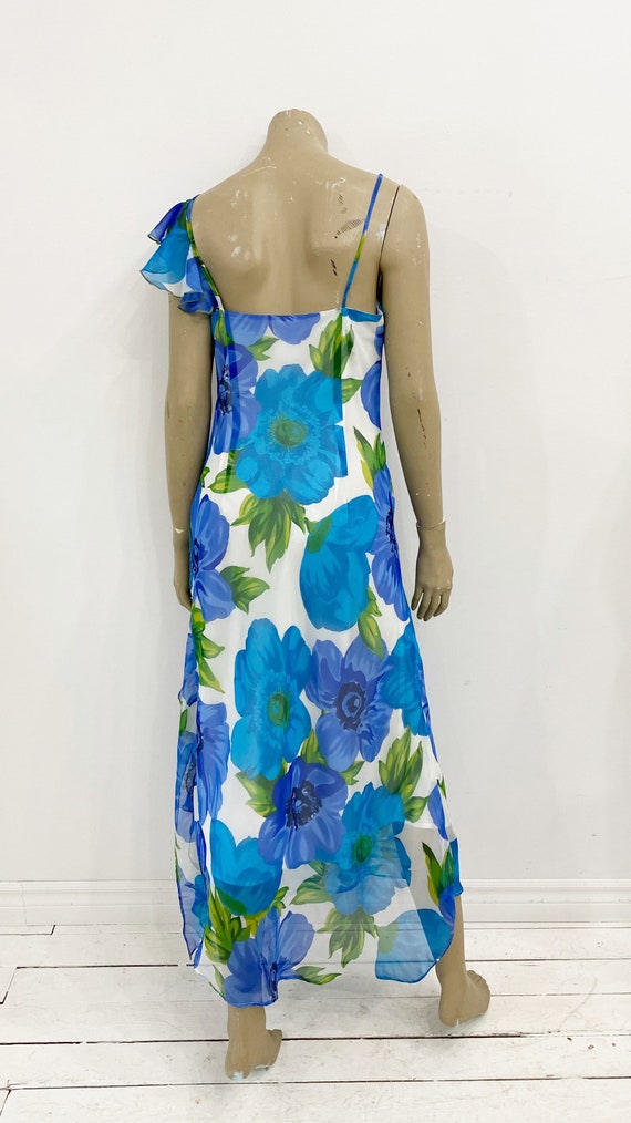 Y2K sheer blue floral asymmetrical ruffle dress. … - image 8