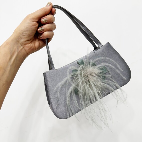 Grey Y2K feather puff evening bag. - image 5