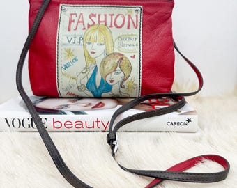 Brighton red leather charming fashion illustration cross body bag.