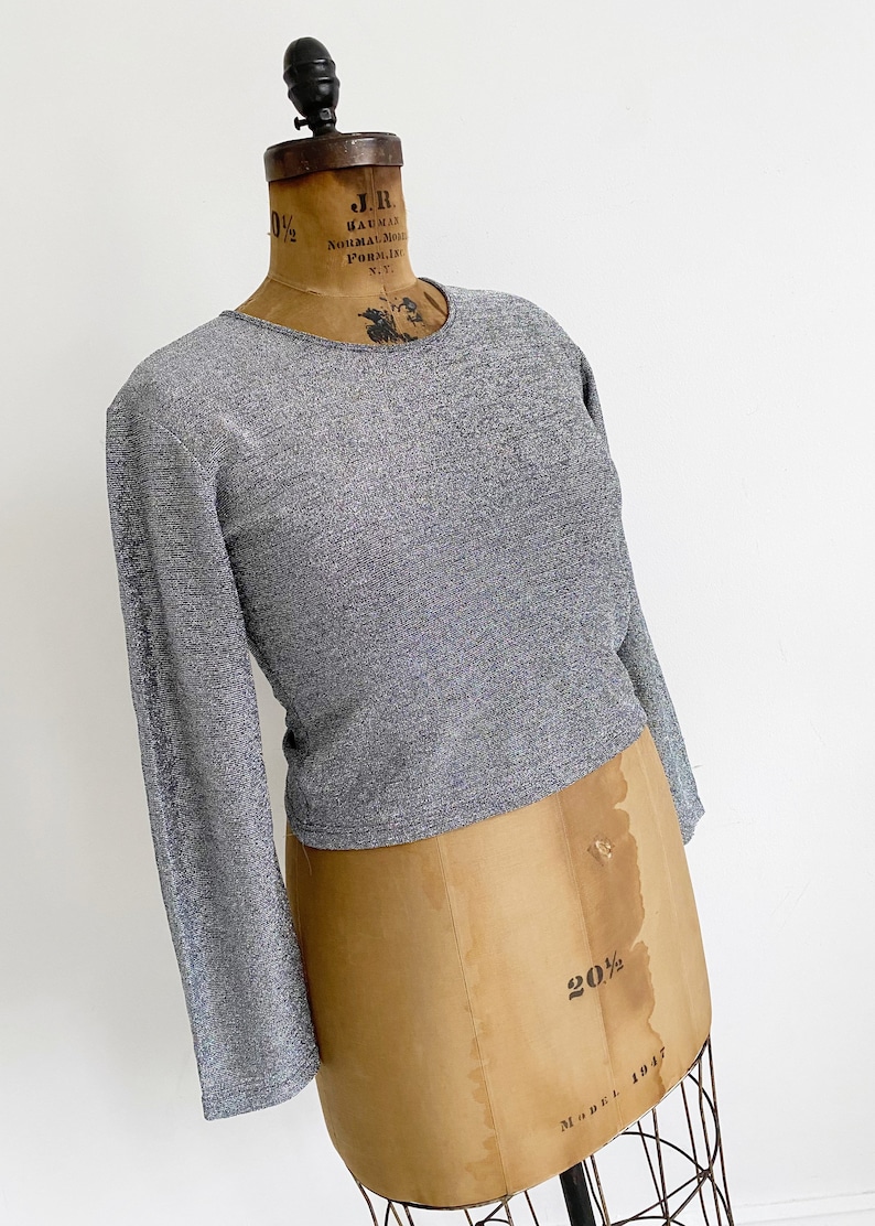 Sparkly silver scoop neck stretch top Size XL.