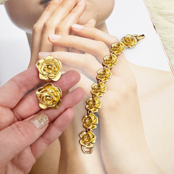 Vintage Rose Vendome Bracelet and Ear Clip Set. Etsy UK