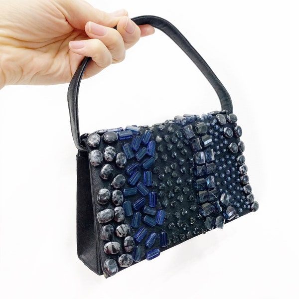 Fun BIJOUX TERNER bead embellished black hand bag.