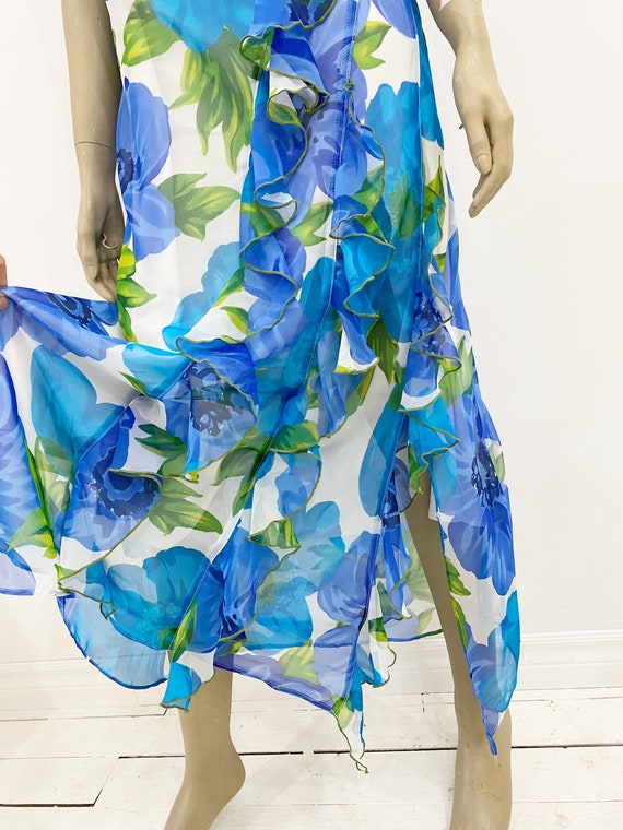 Y2K sheer blue floral asymmetrical ruffle dress. … - image 5