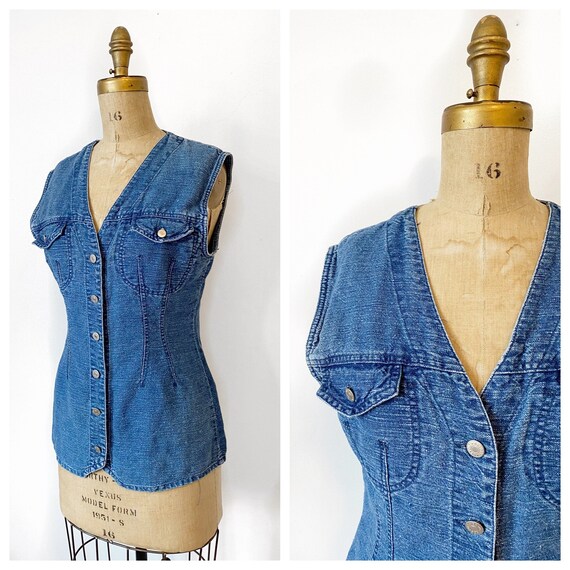 Softly Faded Denim Sleeveless Top/vest 