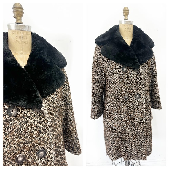 Norman Hartnell Fur Collar 1970's Brown Elegant Coat. Size L/XL