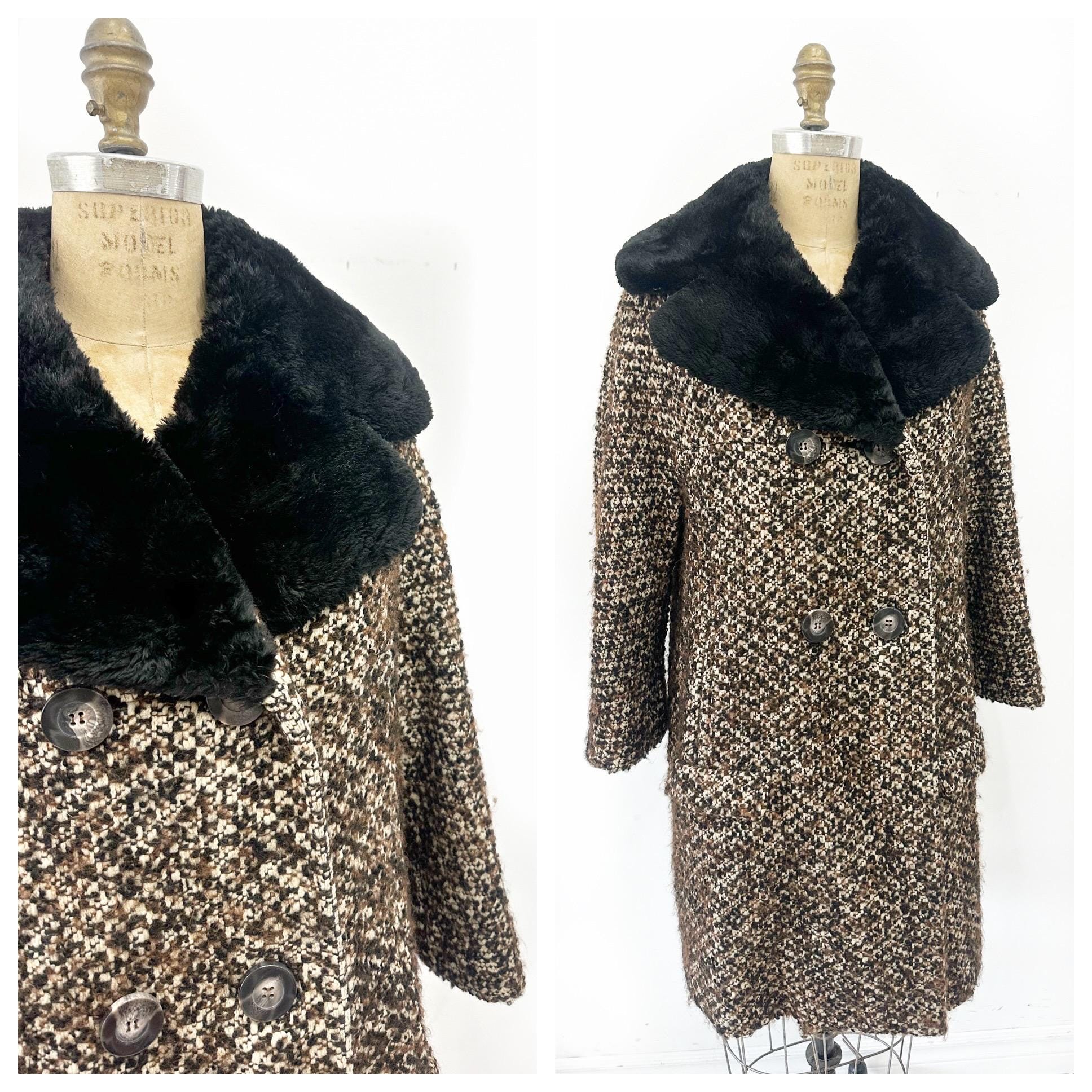 Norman Hartnell Fur Collar 1970's Brown Elegant Coat. Size L/XL