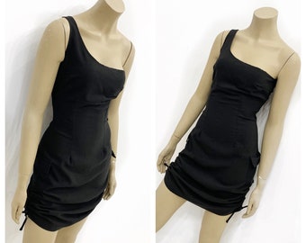 Y2K one shoulder cargo mini dress with ruched hem. Size XS/S.