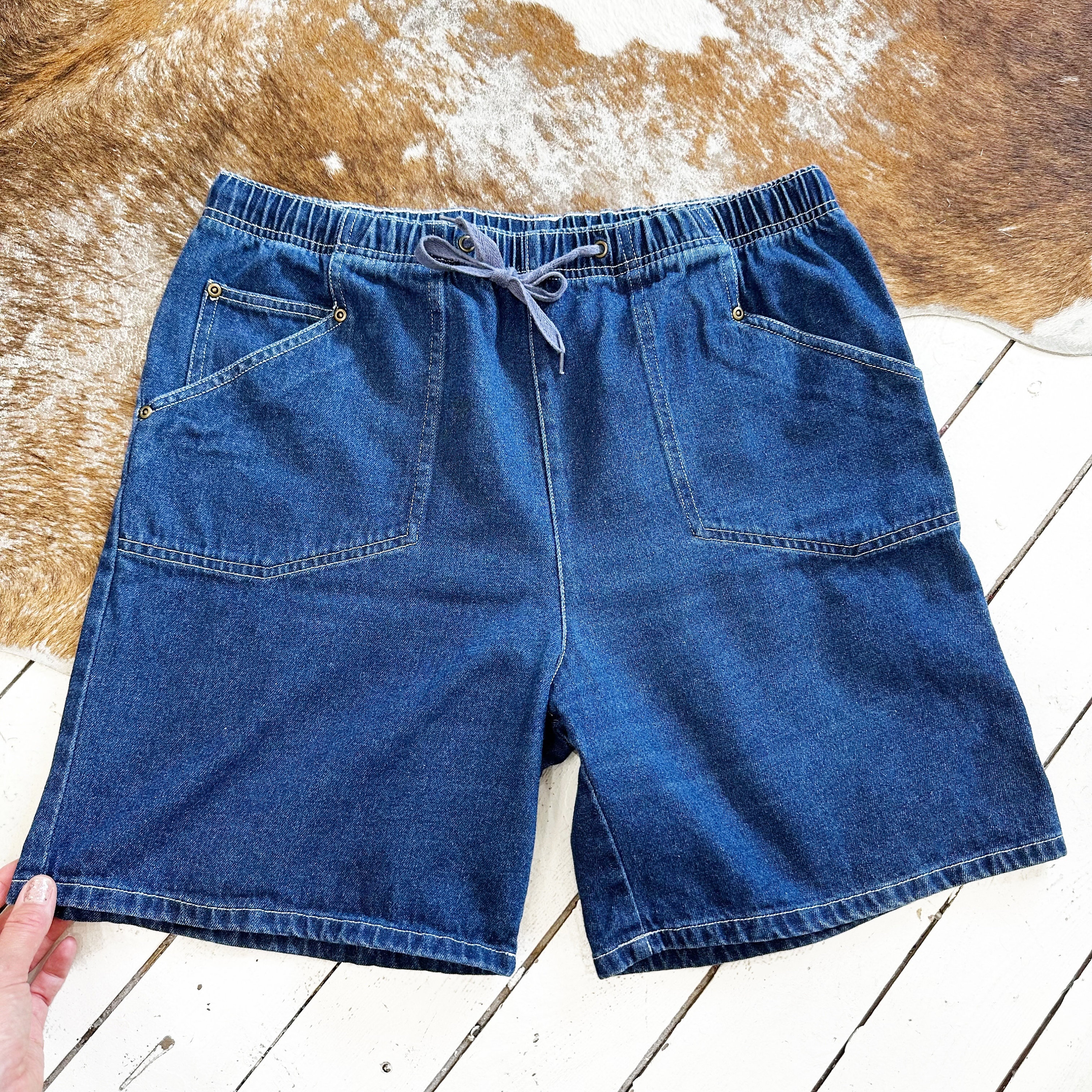 Dark Denim Dad Shorts With Elastic High Waistband. Size XL. - Etsy