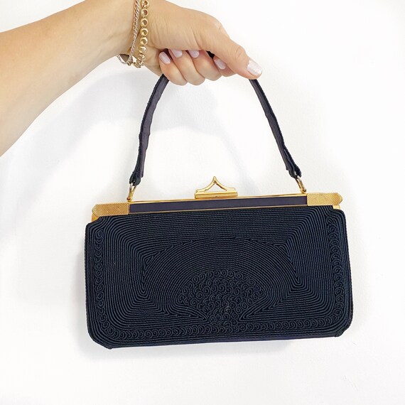 Navy 1950’s corde top handle bag.