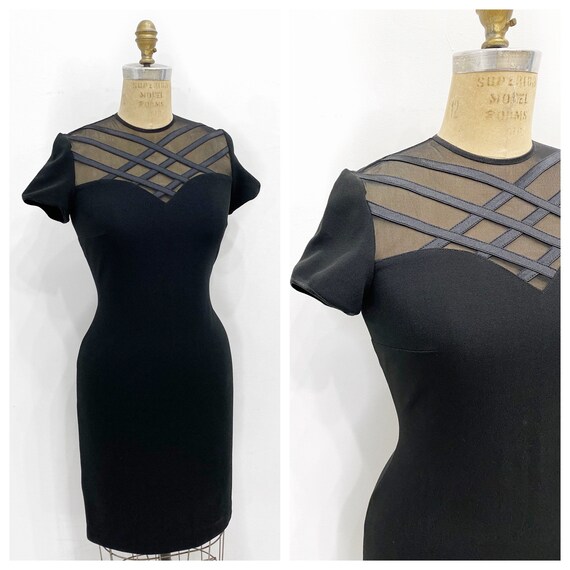 Chic petite robe noire stretch a encolure transparente illusion. Taille M L. Etsy France