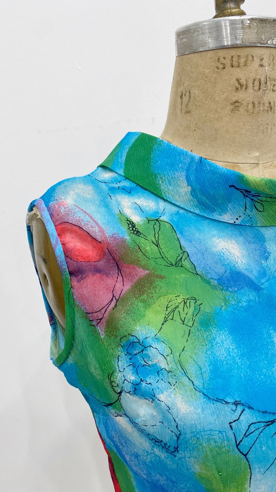 Bold colourful artistic floral 1960's sleeveless … - image 5