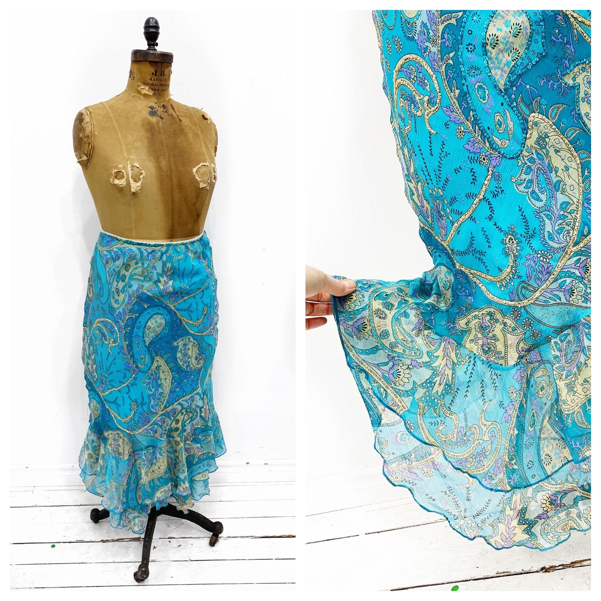 シフォンのシマ ミディスカート スパンコール付き