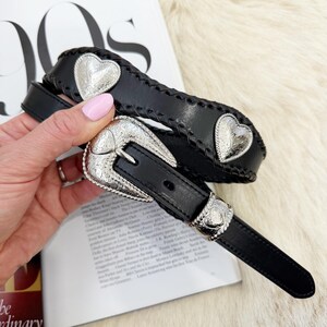 Black Leather Silver Heart Studded Belt. Size S/M. - Etsy