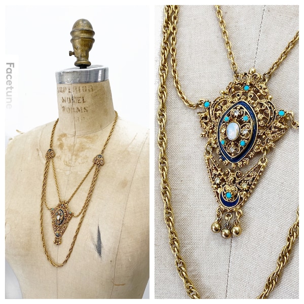 Fabulous 'Florenza' ornate Victorian Revival draped chain necklace.