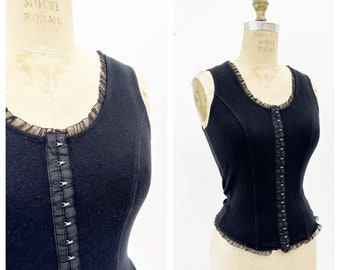 Black bustier inspired cotton blend fitted tank. Made in Canada. Size S/M.
