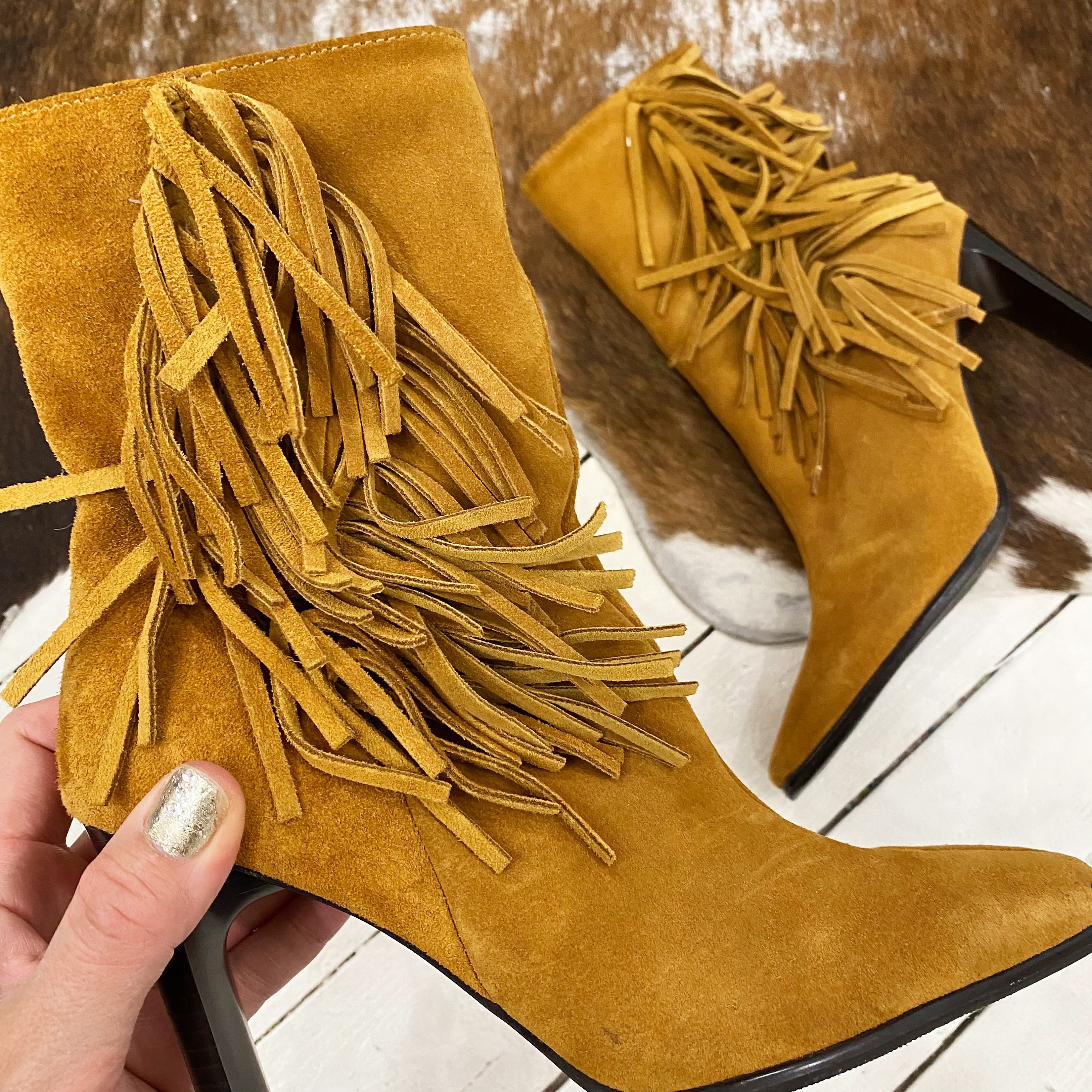 Tan Brown Suede Fringe High Heel Ankle Boots. Size 5.5. - Etsy