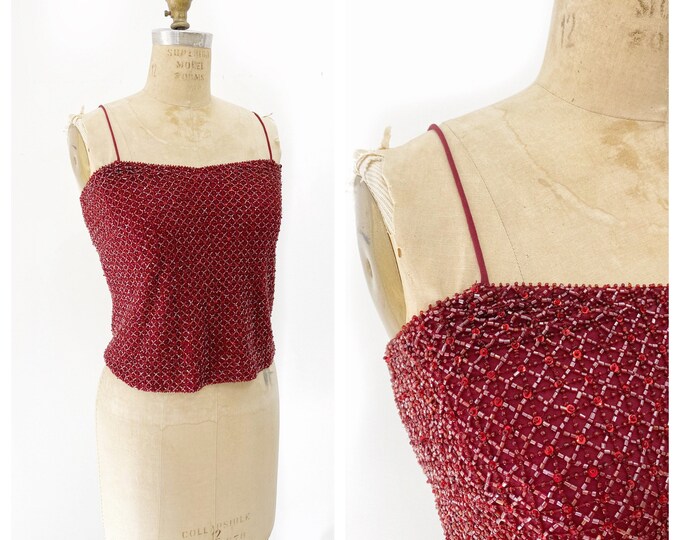 Red Beaded Y2K Strappy Tank Top. Size XS/S. Etsy