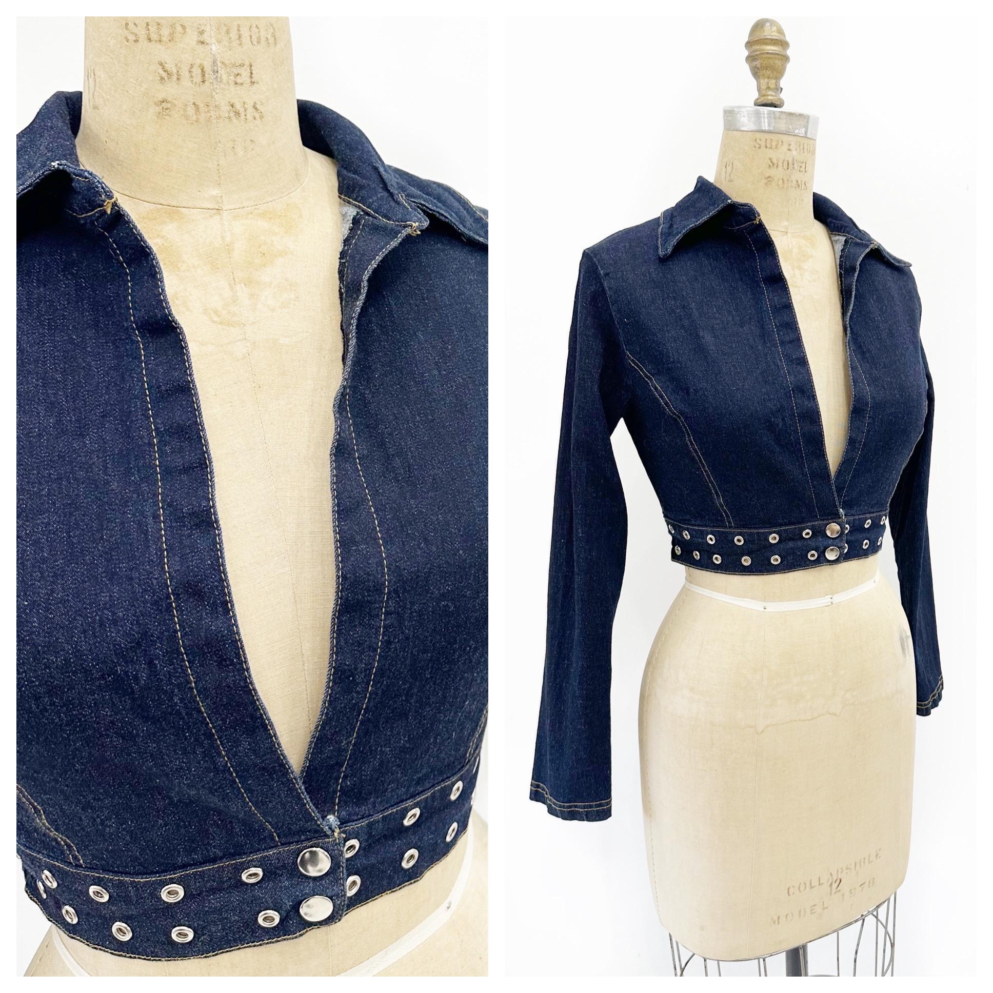 Y2K Deep V Studded Dark Denim Stretch Crop Jacket. Size S/M. - Etsy