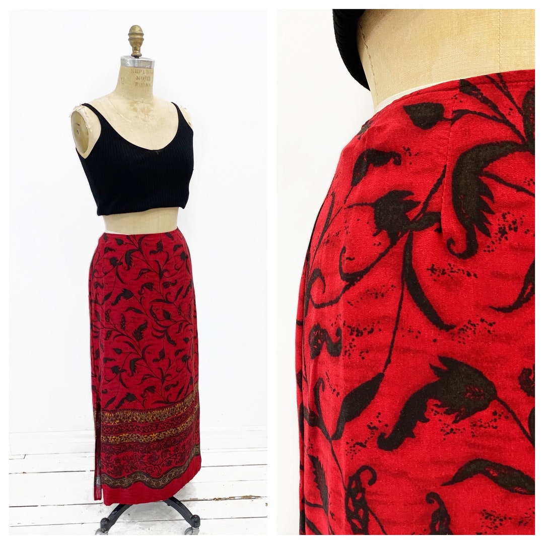 Red & Black Boho Bandhej Cotton Maxi Skirt for Women | Flared Tie-Dye Skirt with Elasticated Waist