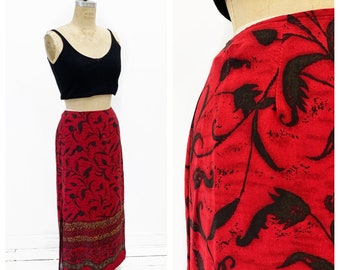 Red boho maxi skirt with side slits. Size S/M.