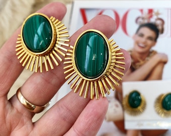 Deadstock malachite sunburst ‘Fifth Avenue Collection’ clip on earrings.