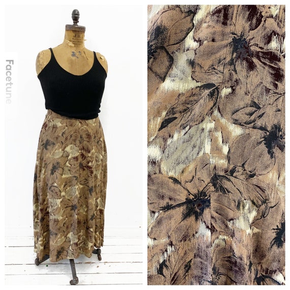 Lovely neutral abstract floral viscose maxi skirt… - image 1